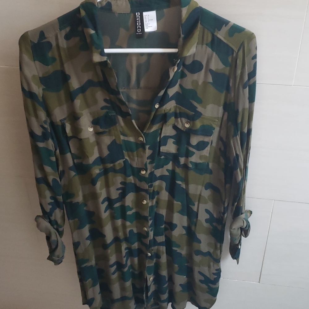 Camo Print Button Down Tunic